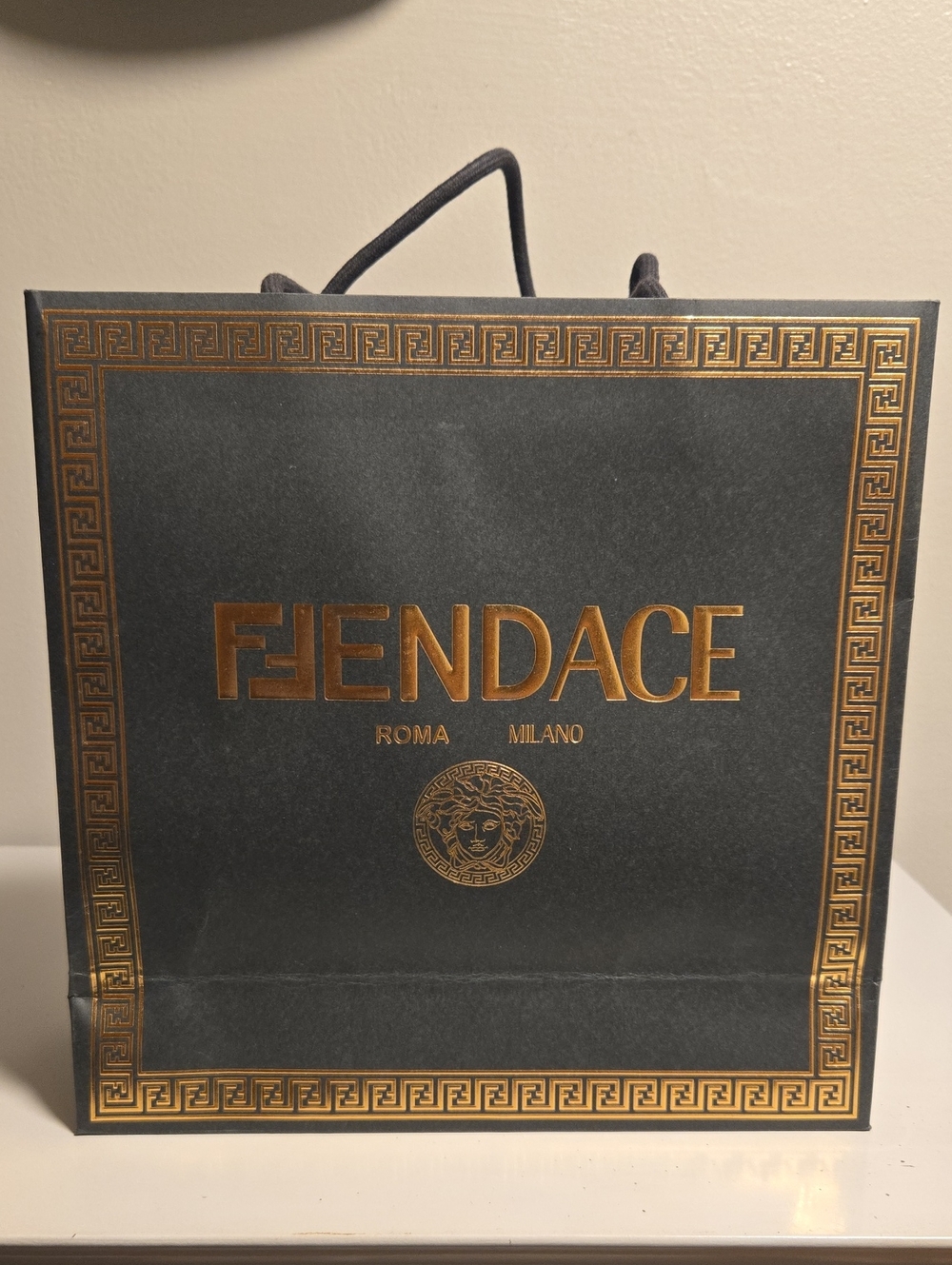 Fendi Fendace Black and Gold Branded Shopping Bag